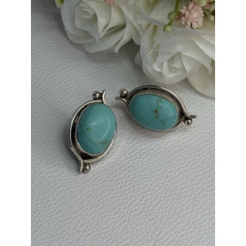 925 Sterling Silver Turquoise Clip Earrings Length 1.15 Inch