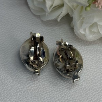 925 Sterling Silver Turquoise Clip Earrings Length 1.15 Inch