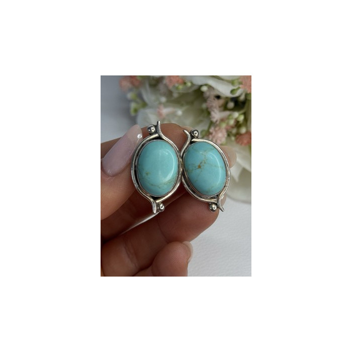 925 Sterling Silver Turquoise Clip Earrings Length 1.15 Inch