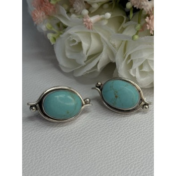 925 Sterling Silver Turquoise Clip Earrings Length 1.15 Inch