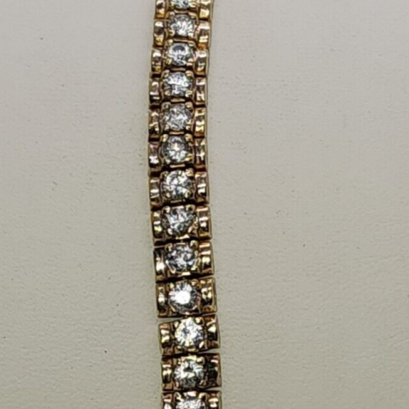 925 Sterling Silver Vermeil Quartz Tennis Bracelet Size 7.5 IN