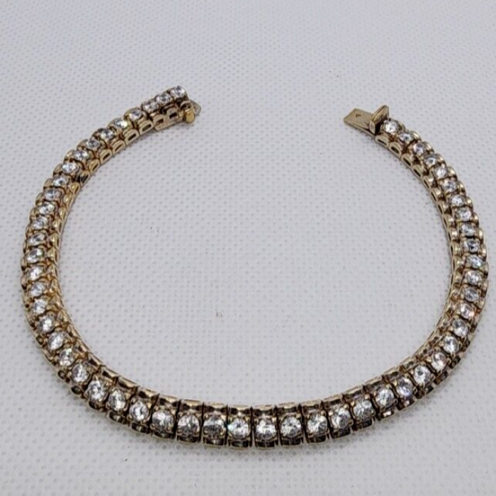 925 Sterling Silver Vermeil Quartz Tennis Bracelet Size 7.5 IN