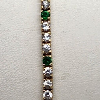 925 Sterling Silver Vermeil Emerald AND Quartz Bracelet Size 7 IN
