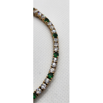 925 STERLING SILVER VERMEIL EMERALD AND QUARTZ BRACELET SIZE 7 IN