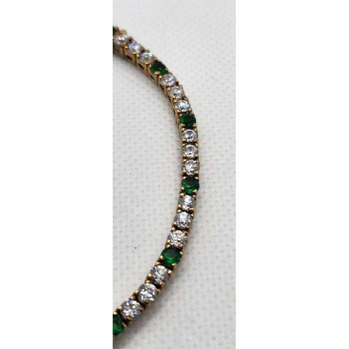 925 STERLING SILVER VERMEIL EMERALD AND QUARTZ BRACELET SIZE 7 IN