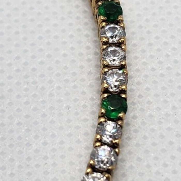 925 Sterling Silver Vermeil Emerald AND Quartz Bracelet Size 7 IN