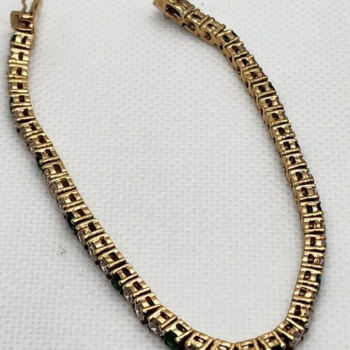 925 Sterling Silver Vermeil Emerald AND Quartz Bracelet Size 7 IN