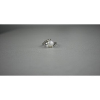925 Sterling Silver Pearl & Colorless Spinel Ring Size 8