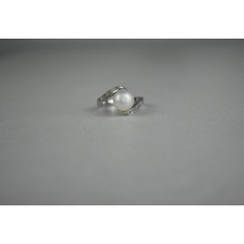 925 Sterling Silver Pearl & Colorless Spinel Ring Size 8
