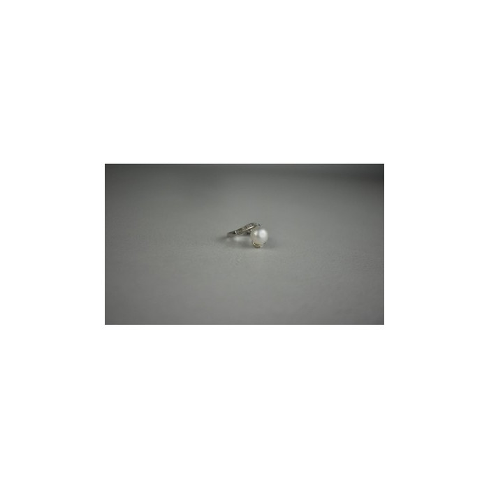 925 Sterling Silver Pearl & Colorless Spinel Ring Size 8