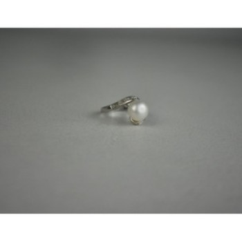 925 Sterling Silver Pearl & Colorless Spinel Ring Size 8