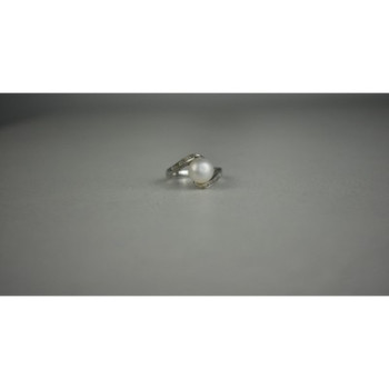 925 Sterling Silver Pearl & Colorless Spinel Ring Size 8
