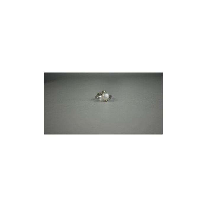 925 Sterling Silver Pearl & Colorless Spinel Ring Size 8