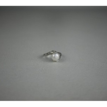 925 Sterling Silver Pearl & Colorless Spinel Ring Size 8