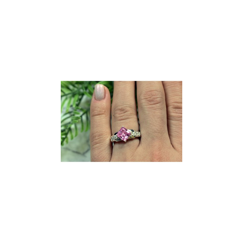 925 Sterling Silver Pink & White CZ Ring Size 6