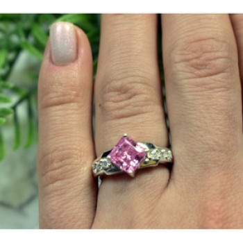 925 Sterling Silver Pink & White CZ Ring Size 6