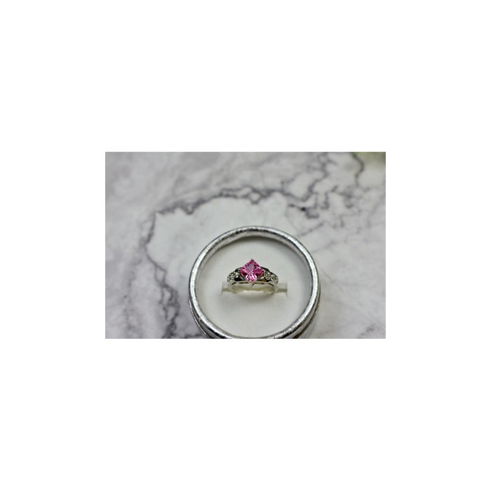 925 Sterling Silver Pink & White CZ Ring Size 6