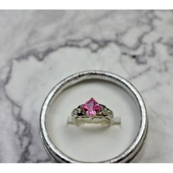 925 Sterling Silver Pink & White CZ Ring Size 6