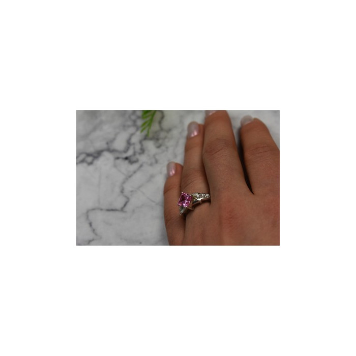 925 Sterling Silver Pink & White CZ Ring Size 6