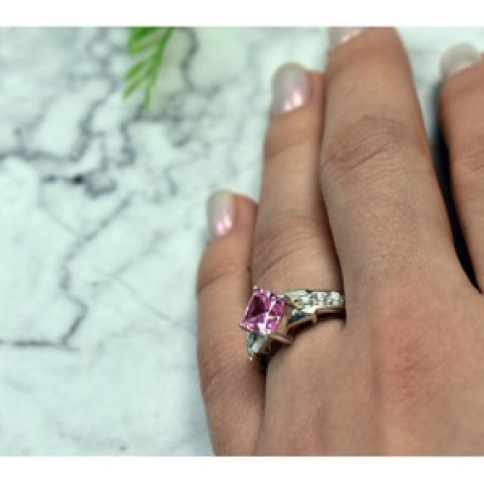 925 Sterling Silver Pink & White CZ Ring Size 6