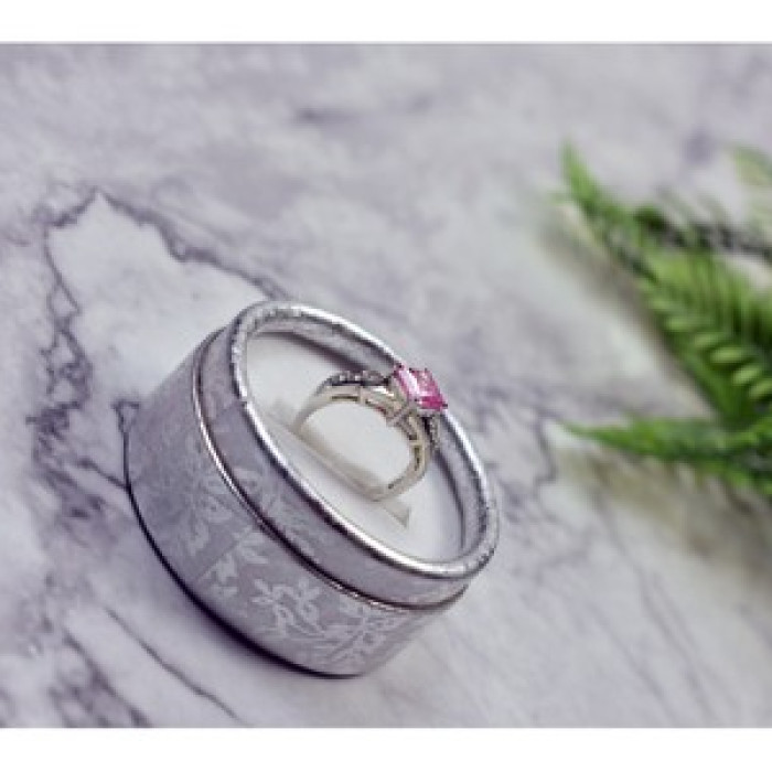 925 Sterling Silver Pink & White CZ Ring Size 6