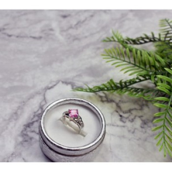 925 Sterling Silver Pink & White CZ Ring Size 6