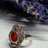 925 Sterling Silver Amber & Marcasite Ring Size 5