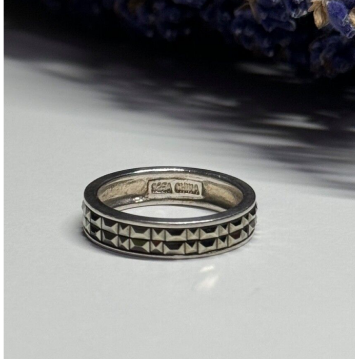 925 Sterling Silver Marcasite Ring Size 6