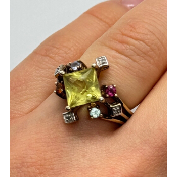 925 STERLING SILVER SLV TOURMALINES & DIAMONDS RING SIZE 5.5