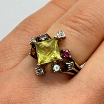925 Sterling Silver SLV Tourmalines & Diamonds Ring Size 5.5