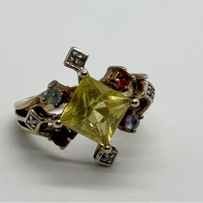 925 STERLING SILVER SLV TOURMALINES & DIAMONDS RING SIZE 5.5