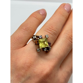 925 STERLING SILVER SLV TOURMALINES & DIAMONDS RING SIZE 5.5