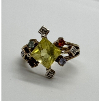 925 STERLING SILVER SLV TOURMALINES & DIAMONDS RING SIZE 5.5