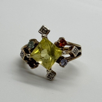 925 Sterling Silver SLV Tourmalines & Diamonds Ring Size 5.5