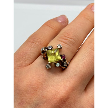 925 STERLING SILVER SLV TOURMALINES & DIAMONDS RING SIZE 5.5