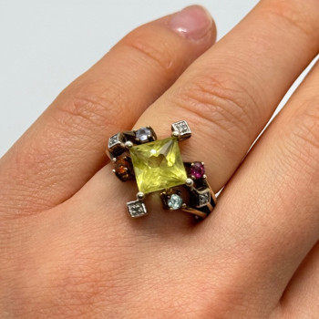 925 Sterling Silver SLV Tourmalines & Diamonds Ring Size 5.5