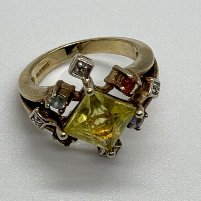 925 Sterling Silver SLV Tourmalines & Diamonds Ring Size 5.5