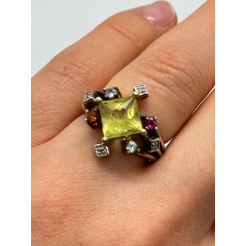 925 STERLING SILVER SLV TOURMALINES & DIAMONDS RING SIZE 5.5