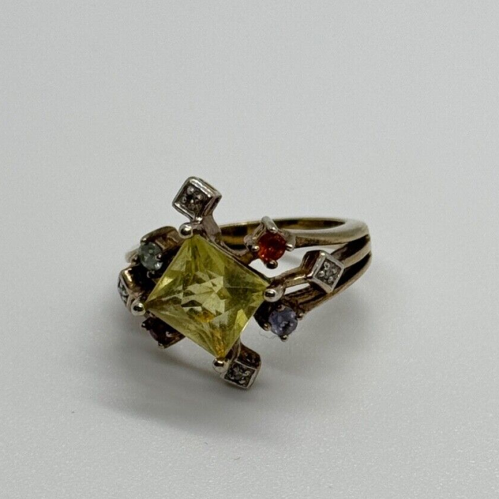 925 Sterling Silver SLV Tourmalines & Diamonds Ring Size 5.5