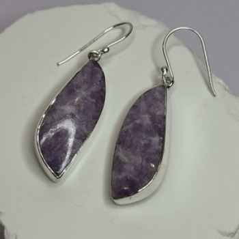 925 Sterling Silver Lepidolite Earrings Length 2 Inch