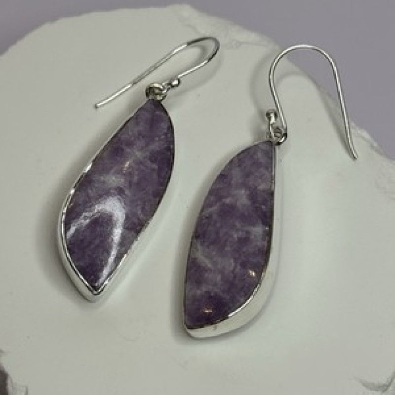 925 Sterling Silver Lepidolite Earrings Length 2 Inch