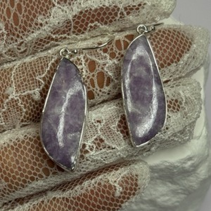 925 Sterling Silver Lepidolite Earrings Length 2 Inch