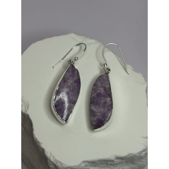 925 Sterling Silver Lepidolite Earrings Length 2 Inch