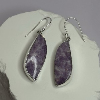925 Sterling Silver Lepidolite Earrings Length 2 Inch