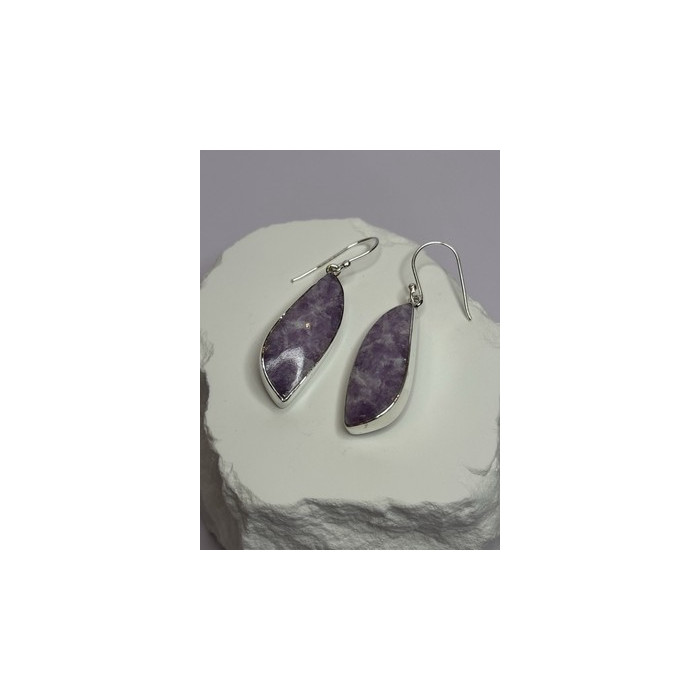925 Sterling Silver Lepidolite Earrings Length 2 Inch