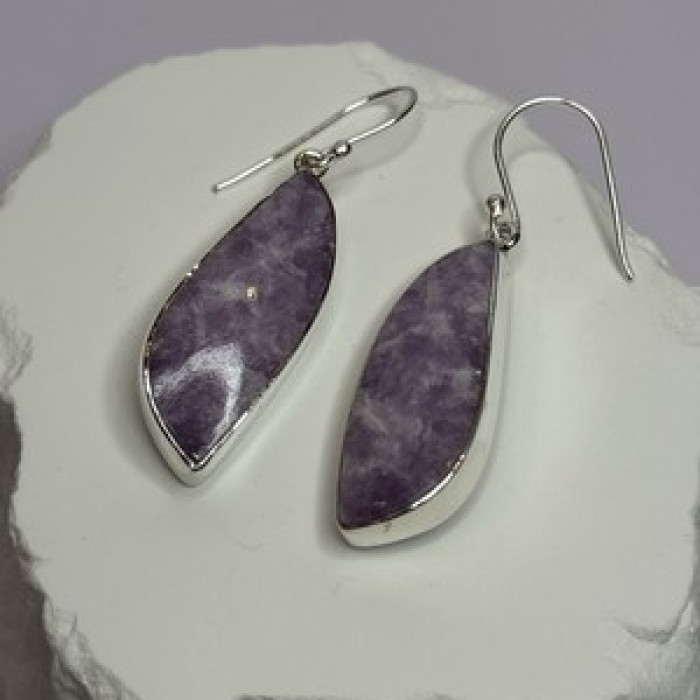 925 Sterling Silver Lepidolite Earrings Length 2 Inch