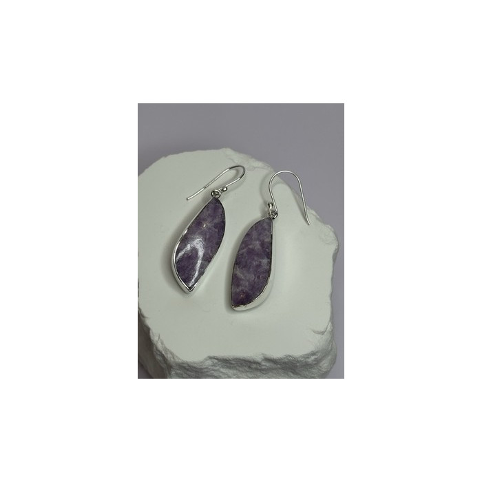 925 Sterling Silver Lepidolite Earrings Length 2 Inch