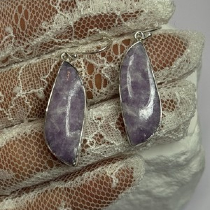 925 Sterling Silver Lepidolite Earrings Length 2 Inch