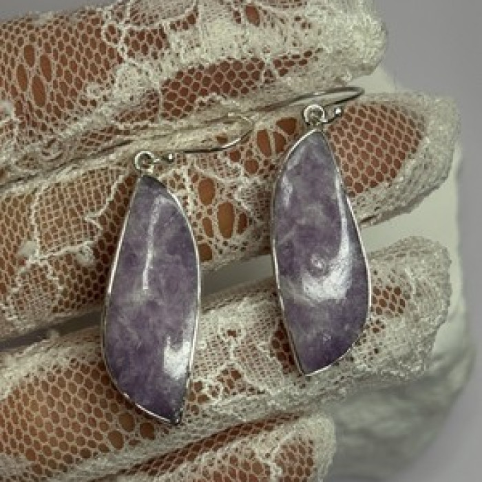 925 Sterling Silver Lepidolite Earrings Length 2 Inch