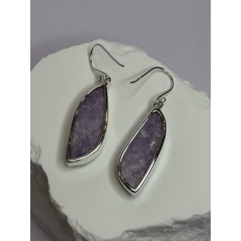 925 Sterling Silver Lepidolite Earrings Length 2 Inch
